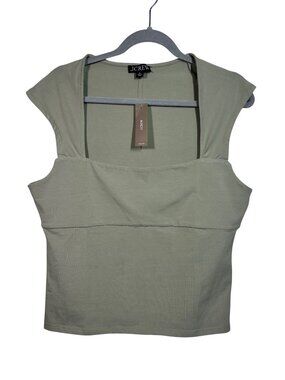 J.Crew Women's Light Sage Green Square-Neck Cotton Stretch Top XL